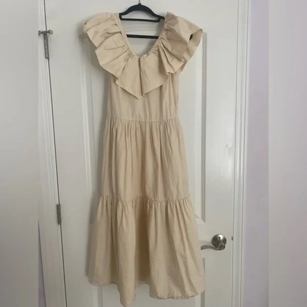 NWT English Factory Cream Ruffled Neck Midi Dress - SMALL